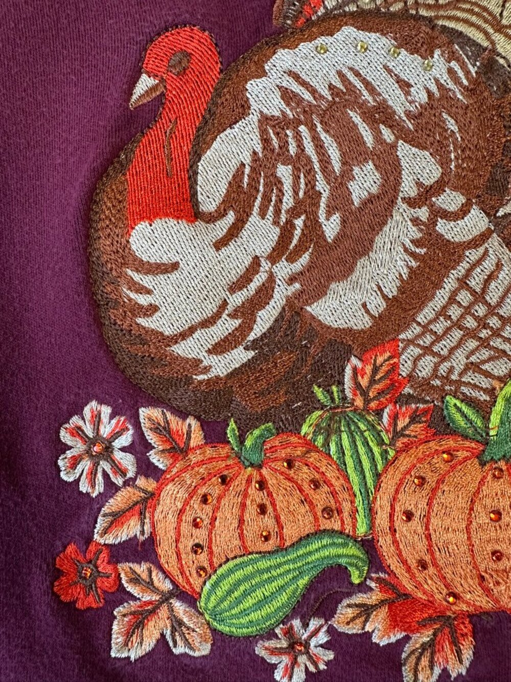 Quacker Factory Thanksgiving Turkey Rhinestone Embroidered 3/4 Sleeve Top 2X - Picture 6 of 10